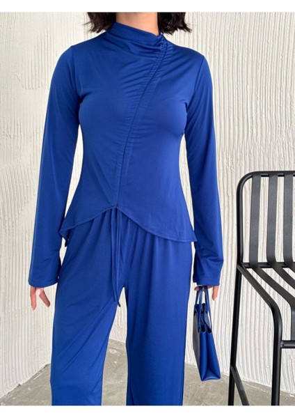 Sandy Kumaş Körüklü Bluz Pantolon Ikili Takım