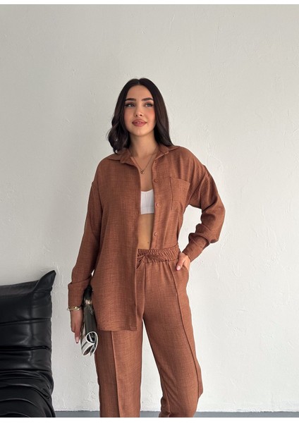 Aerobin Keten Gömlek Pantolon 2li Alt Üst Takım