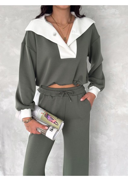 Devrik Yaka Garnili Geniş Şeritli Yumuşak Doku Modal Kumaş Eşofman Takım