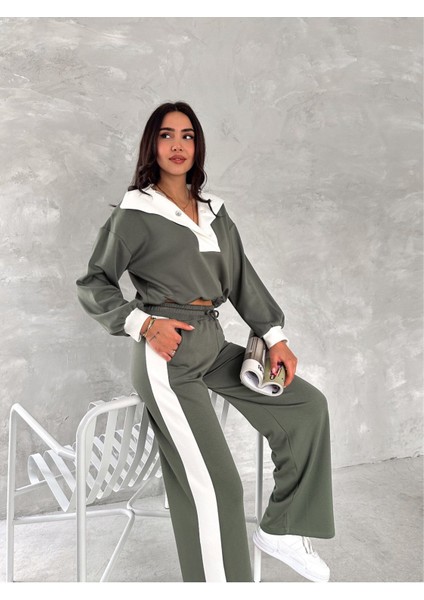 Devrik Yaka Garnili Geniş Şeritli Yumuşak Doku Modal Kumaş Eşofman Takım modelleri