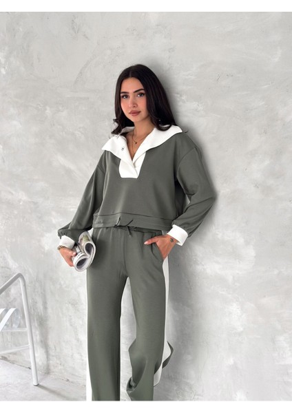 Devrik Yaka Garnili Geniş Şeritli Yumuşak Doku Modal Kumaş Eşofman Takım fırsatları