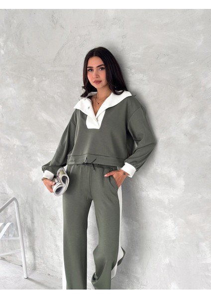 Devrik Yaka Garnili Geniş Şeritli Yumuşak Doku Modal Kumaş Eşofman Takım indirimleri