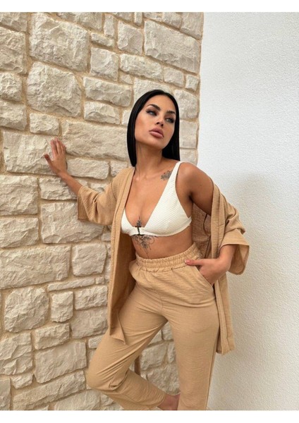 Kimono Bambu Keten Gömlekli Pantolunlu Takım