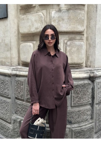 Yumuşak Doku Modal Kumaş Şalvarlı Gömlek Takım