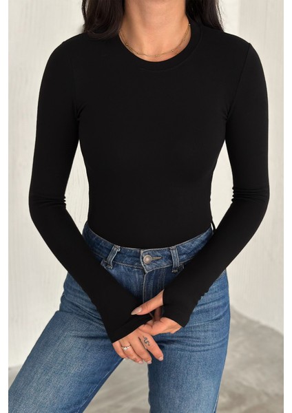 Kadın Parmak Geçmeli Uzun Kollu Bluz – Vücuda Oturan & Astarsız fiyatları