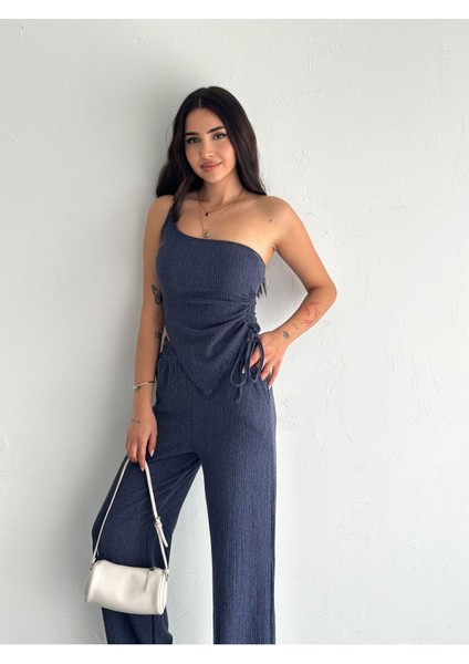 Yumuşak Dokulu Tek Omuz Aksesuar Detaylı Bürümcük Kumaş Takım modelleri