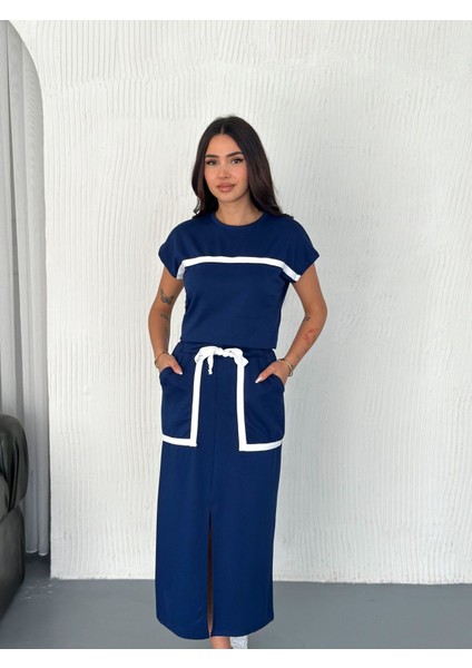 Şerit Detaylı Modal Kumaş Etekli Takım