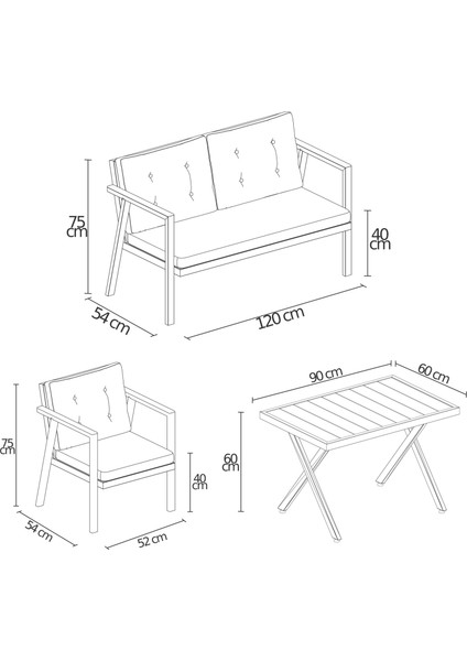 Sierra 2+1+1 Metal Iskeletli Suya Dayanıklı Bahçe Balkon Mobilya Takımı Cafe, Salon koltuk Takımı