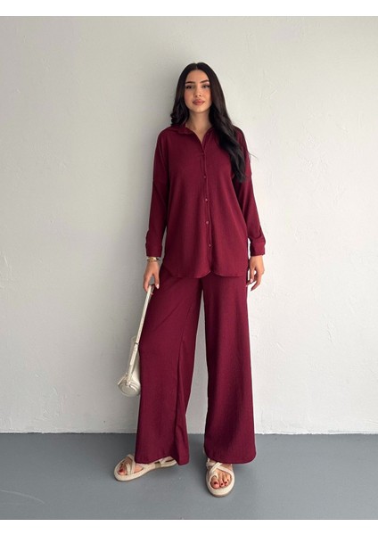 Gofre Uzun Kol Gömlekli Bürümcük Gömlekli Geniş Paçalı Ikili Takım fiyatları