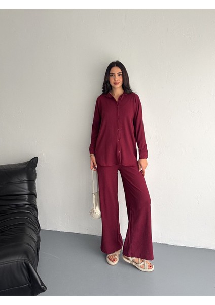 Gofre Uzun Kol Gömlekli Bürümcük Gömlekli Geniş Paçalı Ikili Takım fırsatları