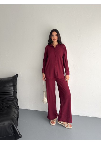 Gofre Uzun Kol Gömlekli Bürümcük Gömlekli Geniş Paçalı Ikili Takım indirimleri