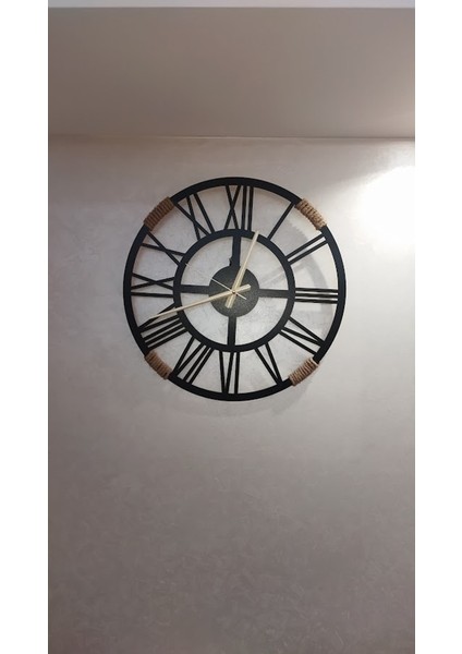 Ahşap Duvar Saati Egzotik Şık Tasarım (Gold Akrep Yelkovan Saniye)