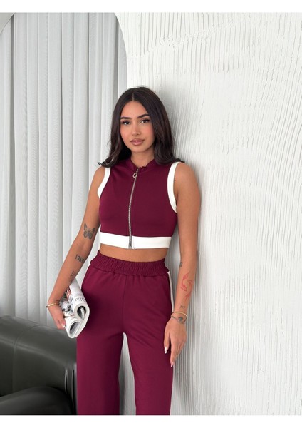 Yumuşak Doku Şerit Detaylı Fermuarlı Kolsuz Modal Kumaş Alt-Üst Takım fiyatları