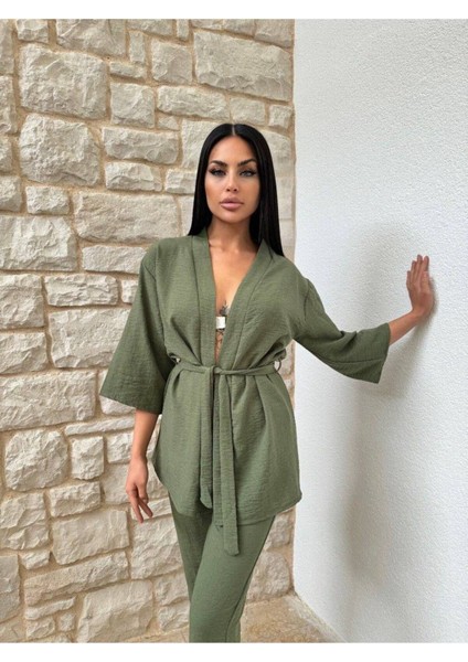 Kimono Bambu Keten Gömlekli Pantolunlu Takım