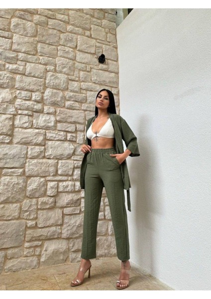 Kimono Bambu Keten Gömlekli Pantolunlu Takım modelleri