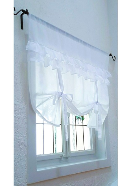 Fırfırlı Keten Beyaz Tül Perde