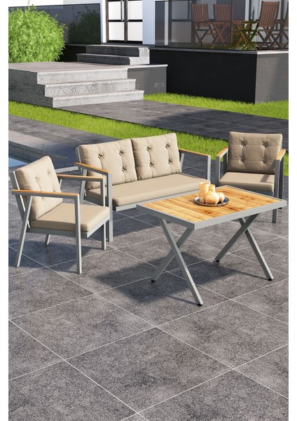 Sierra 2+1+1 Metal Iskeletli Suya Dayanıklı Bahçe Balkon Mobilya Takımı Cafe, Salon koltuk Takımı