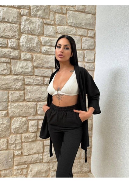 Kimono Bambu Keten Gömlekli Pantolunlu Takım