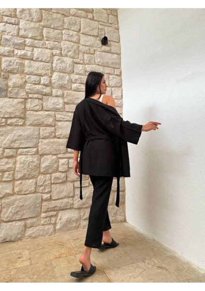 Kimono Bambu Keten Gömlekli Pantolunlu Takım fırsatları