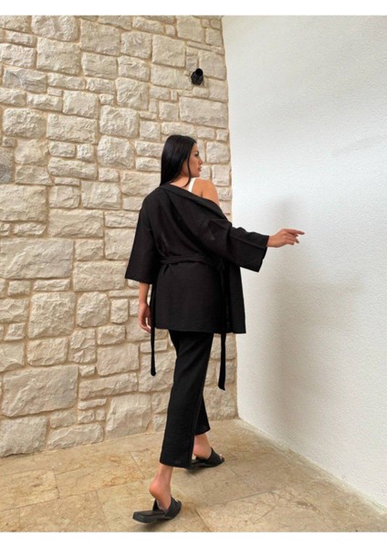 Kimono Bambu Keten Gömlekli Pantolunlu Takım indirimleri