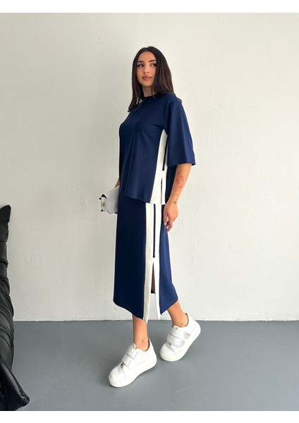 Yırtmaçlı Garnili Yumuşak Doku Modal Kumaş Etekli Takım