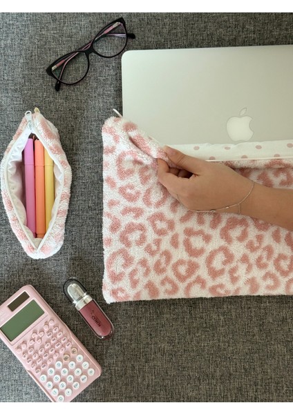 leopar Pembe Peluş-Welsoft 13-14-15-16 Inç Bilgisayar Çantası, Laptop Kılıfı, Notebook Kılıfı, Laptop çantası fiyatları
