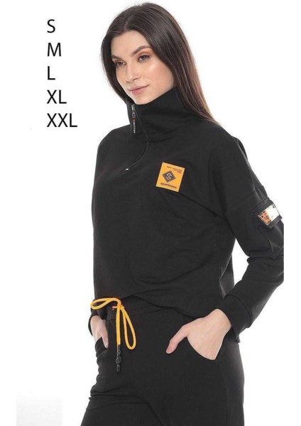 Kadın Eşofman Takımı Yarım Fermuarlı Komando Cepli Iki Iplik