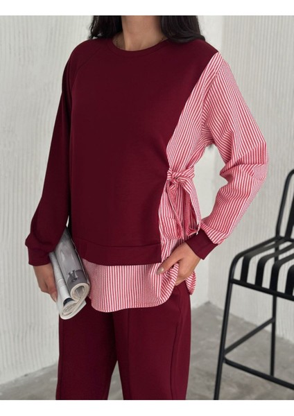 Poplin Bağlamalı Çizgi Detaylı Oversize Modal Kumaş Takım fiyatları