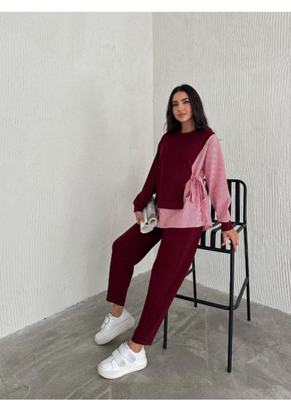 Poplin Bağlamalı Çizgi Detaylı Oversize Modal Kumaş Takım fırsatları