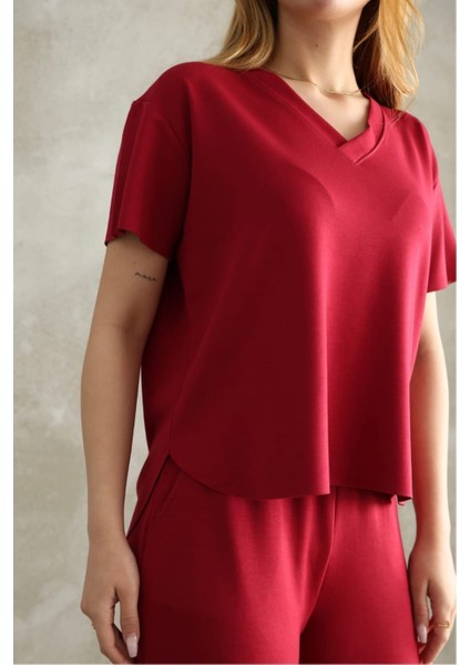 Modal Kumaş V Yaka Kısakol Eşofman Takım