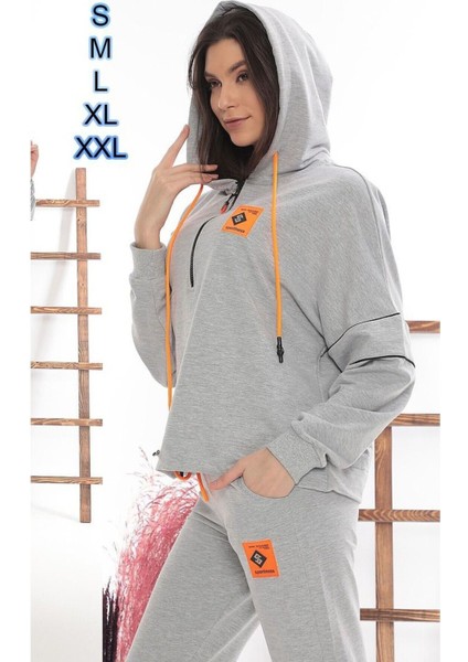 Iki Iplik Kadın Eşofman Takımı Yarım Fermuarlı Kapüşonlu Yırtmaçlı Geniş Paça fiyatları