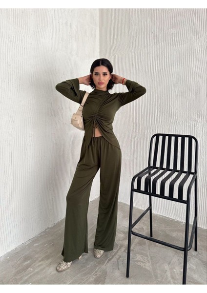 Sandy Kumaş Körüklü Bluz Pantolon Ikili Takım fiyatları