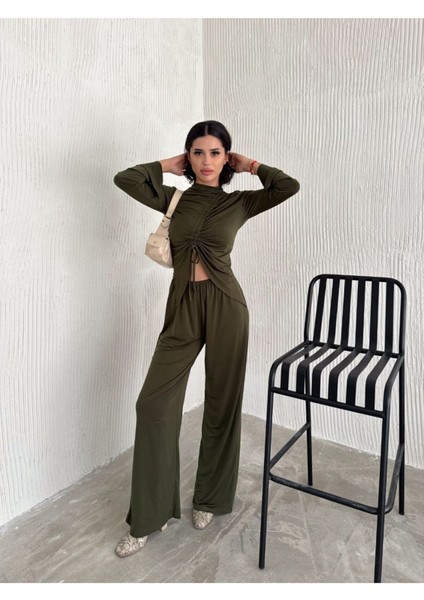 Sandy Kumaş Körüklü Bluz Pantolon Ikili Takım modelleri