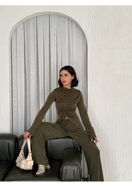 Sandy Kumaş Körüklü Bluz Pantolon Ikili Takım fırsatları