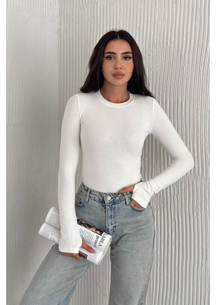 Kadın Parmak Geçmeli Uzun Kollu Bluz – Vücuda Oturan & Astarsız
