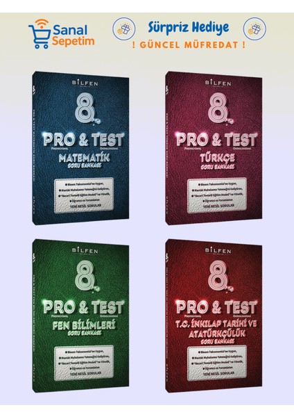 8. Sınıf Pro&test Matematik + Türkçe + Fen Bilimleri + Inkılap Tarihi Soru Bankaları Set
