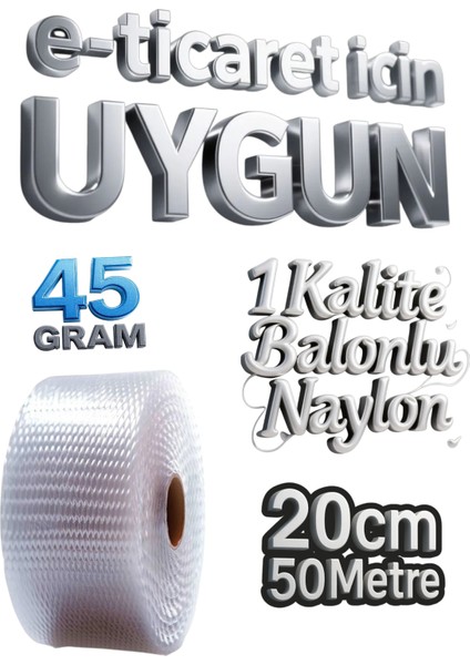 ( 45 Gram ) 20 cm x 50 Metre Eşya Sarma Koruma Naylonu Balonlu Ambalaj Naylonu Pat Pat Baloncuklu Havalı Pıt Pıt
