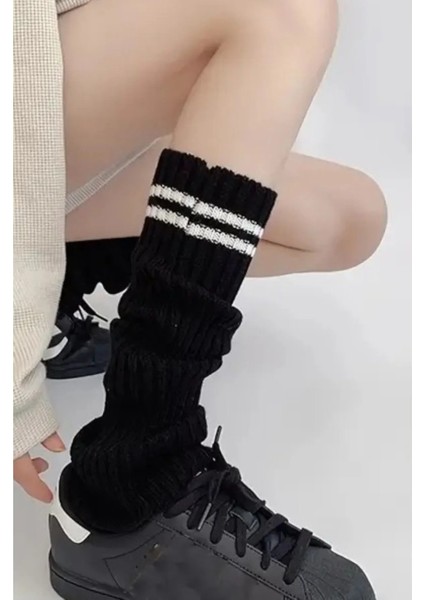 Original Premium Tozluk %100 Akrilik Triko Örgü Leg Warmer Ayak Isıtıcı Çizgili Siyah modelleri