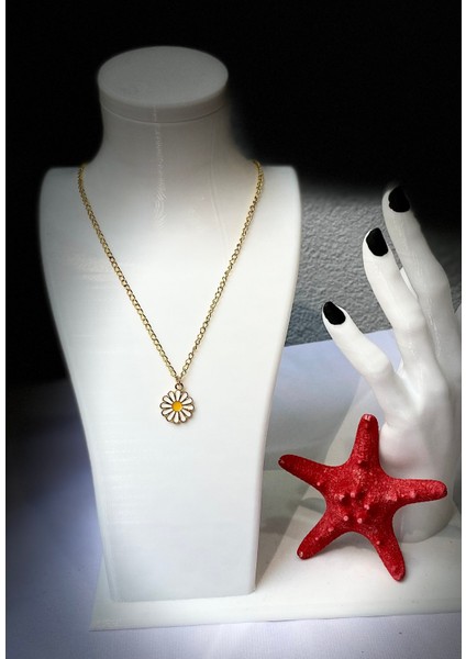 Papatya Detaylı Gold Kolye