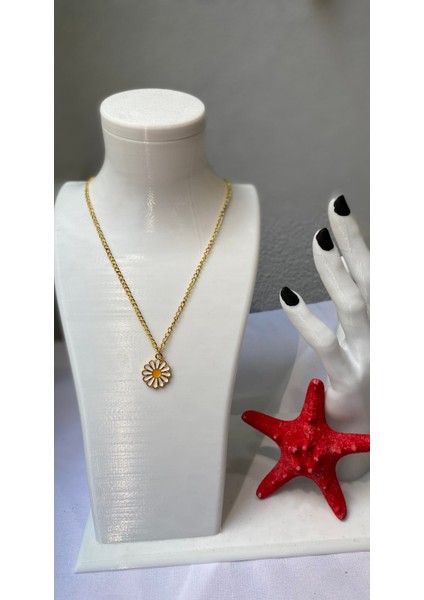 Papatya Detaylı Gold Kolye