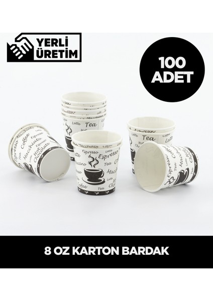 8 Oz Karton Bardak - 100 Adet