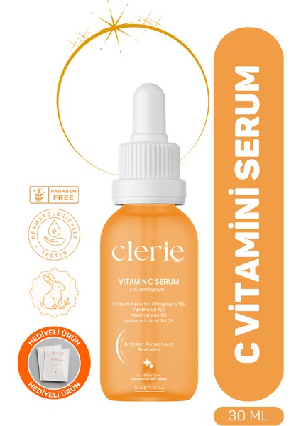 Yoğun Vitamin C Serum, Leke Karşıtı Cilt Tonu Eşitleyici, Renk Açıcı - Niacinamide + C Vitamini + Askorbik Asit + Hyaluronik Asit