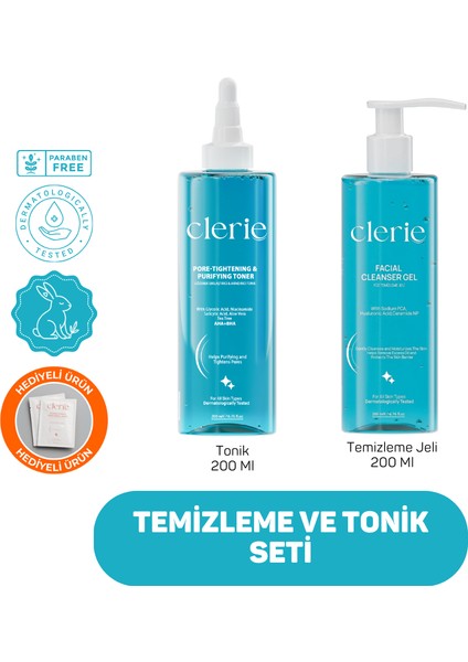 Sebum & Yağ Dengeleyici İkili Set, AHA-BHA Gözenek Temizleyici Çay Ağacı İçeren Tonik ve Arındırıcı Yüz Yıkama Jeli