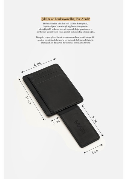 Hakiki Deri Manyetik Klipsli Kartlık – Şeffaf Kimlik Bölmeli, Kağıt Para ve 3 Kart Kapasiteli, Minimalist Tasarım fırsatları
