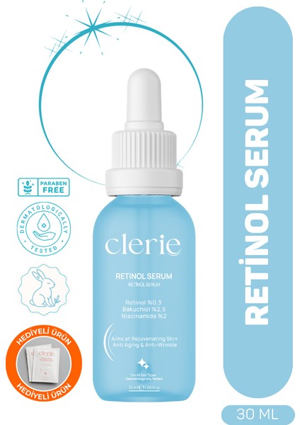 Anti-Aging Retinol Serum %0.3 + %2.5 Bakuchiol – Kolajen Destekleyici & Cilt Onarıcı - Bitkisel Yaşlanma Ve Kırışıklık Karşıtı C Vitamini İçeren Serum