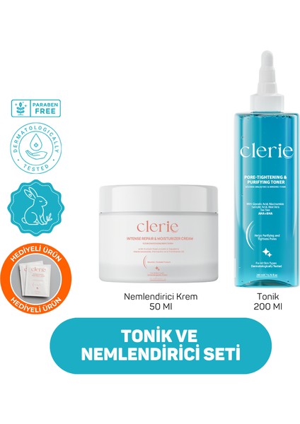 İkili Set - Yoğun Nemlendirici Cica Krem Ceramid İçeren ve Gözenek Temizleyici AHA+BHA Tonik