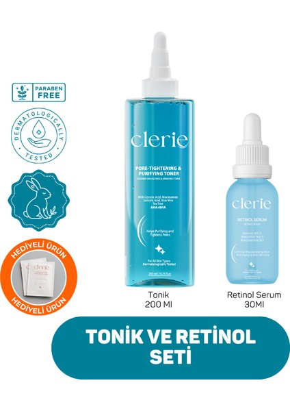 İkili Cilt Bakım Seti - Retinol Bakuchiol Serum ve Yağ & Sebum Dengeleyici Gözenek Temizleyici Tonik