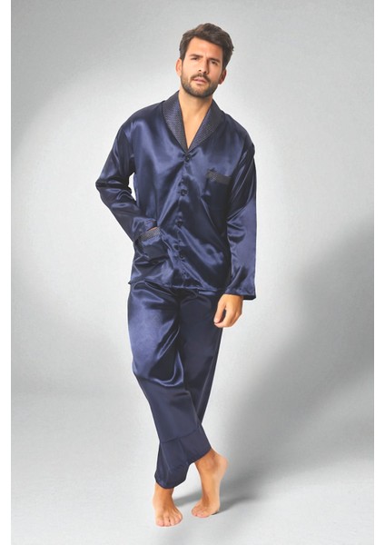 Saten Erkek Pijama Takımı Çeyizlik Damat Seti 2 Parça Alt Üst Uzun Kol Pijama