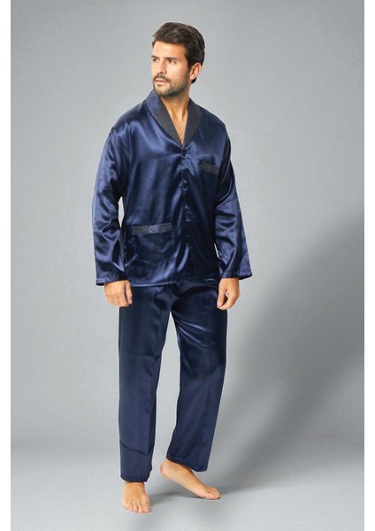 Saten Erkek Pijama Takımı Çeyizlik Damat Seti 2 Parça Alt Üst Uzun Kol Pijama modelleri