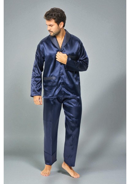 Saten Erkek Pijama Takımı Çeyizlik Damat Seti 2 Parça Alt Üst Uzun Kol Pijama fırsatları